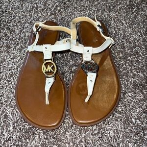 Michael Kors Cream and Brown T-Strap Sandals